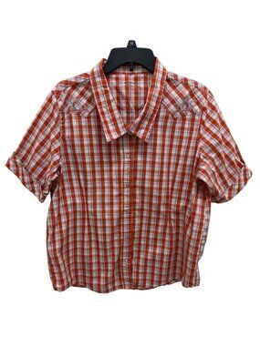 Bit & Bridle Women’s Red Gingham Western Embroidered Button‑Up Shirt – XL